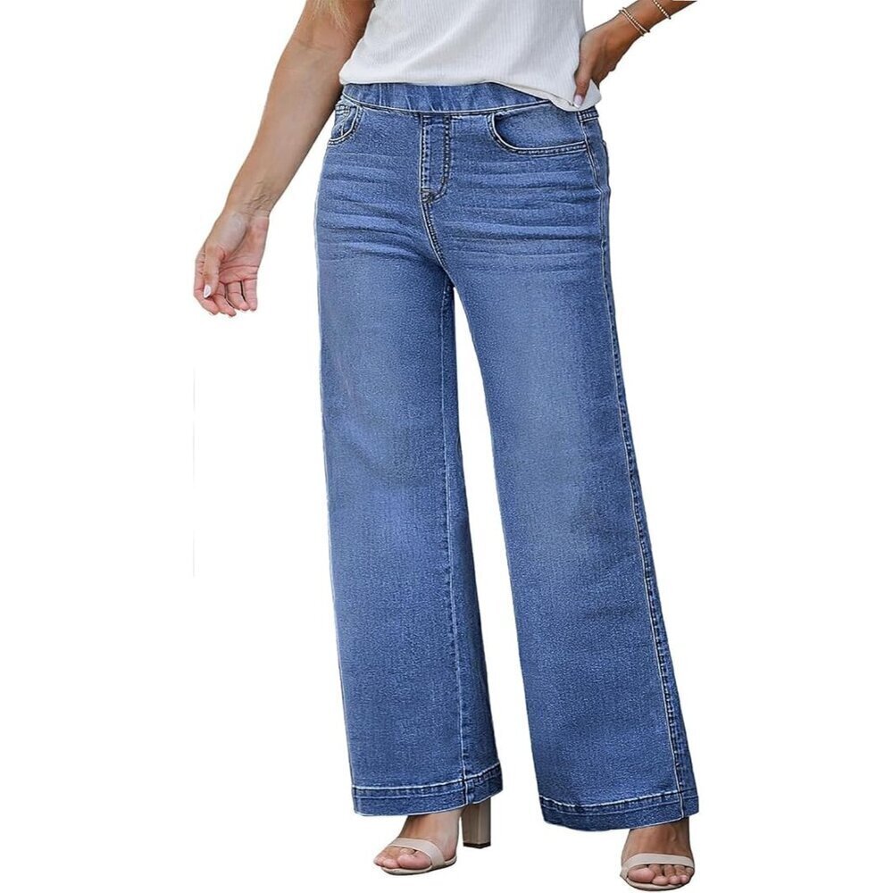 Womens Plus Size Jeans High Waist Straight Leg Stretchy Denim Pants with Pockets